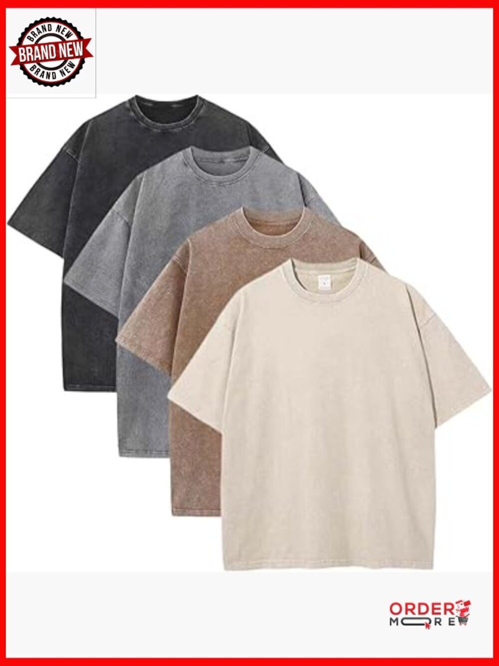 4 Pack Men's Oversized Vintage Heavy Cotton Tees Short Sleeve Loose Fit Casual